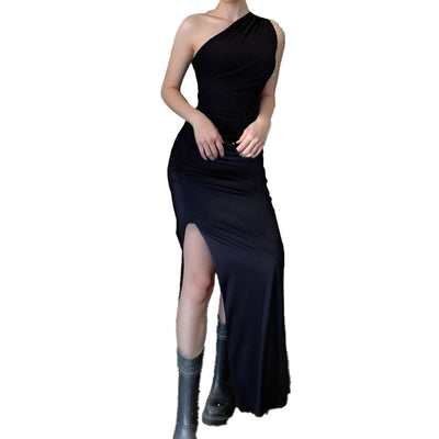 Damen Maxikleid mit asymmetrischem Schnitt und hohem Schlitz Fudus