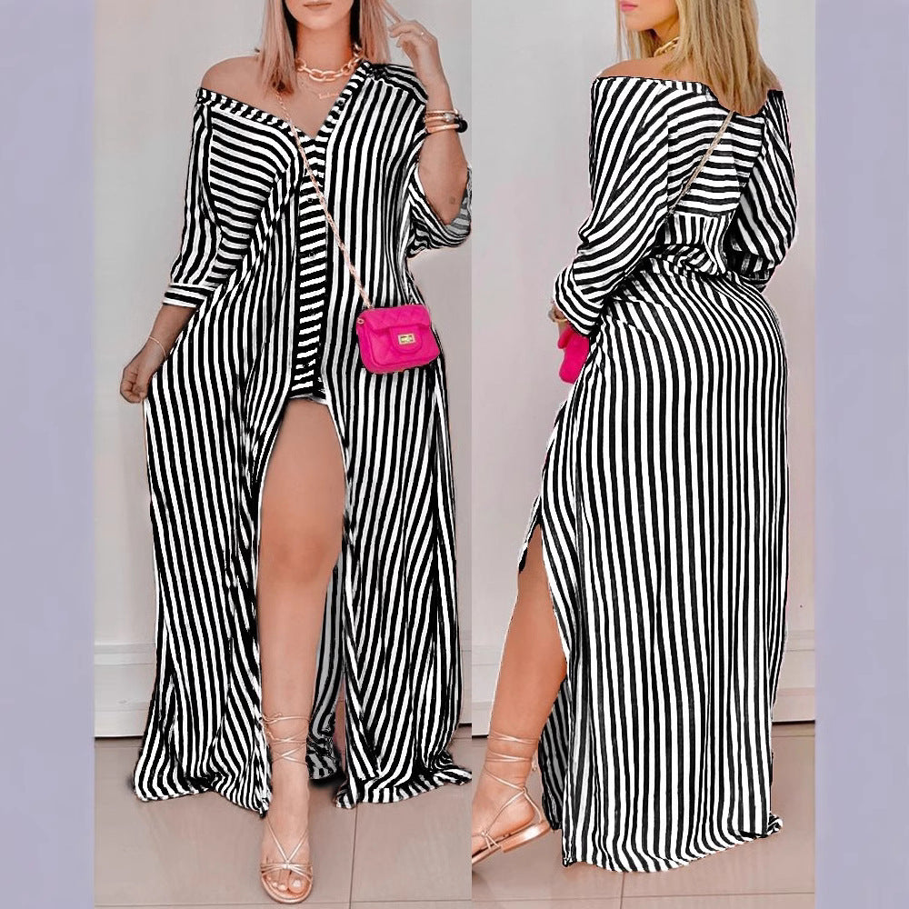 Damen Maxi-Kleid mit verspieltem Paisleymuster und raffiniertem Schlitz Fudus