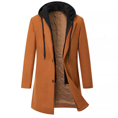 Herren eleganter Melton-Mantel mit abnehmbarer Kapuze und praktischen Taschen Aliams