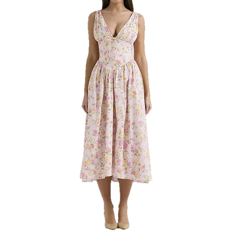 Damen Wickelkleid mit tiefem V-Ausschnitt und schwingendem Rock Fudus