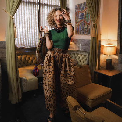 Damen Maxikleid mit ausgefallenem Leopardenmuster Fudus