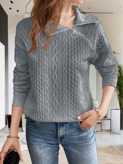 Damen gemütlicher Pullover mit Zipper und Struktur Fudus