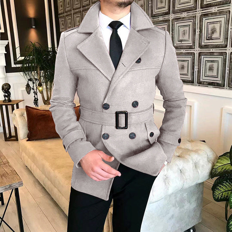 Herren eleganter Melton-Mantel mit stilvollem Gürtel Aliams