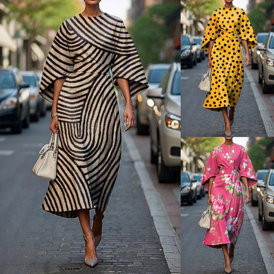 Damen Maxi-Kleid mit voluminösen Ärmeln und floralem Muster Fudus