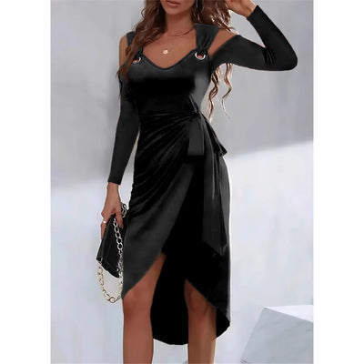 Damen elegantes Wickelkleid mit asymmetrischem Schnitt und Dekolleté Fudus