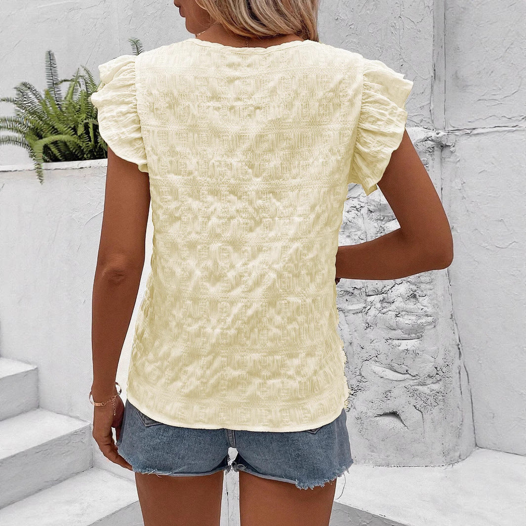 Damen Bluse mit Volant und handgearbeitetem Stickdesign Fudus