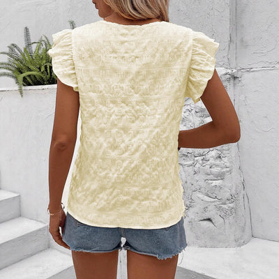 Damen Bluse mit Volant und handgearbeitetem Stickdesign Fudus