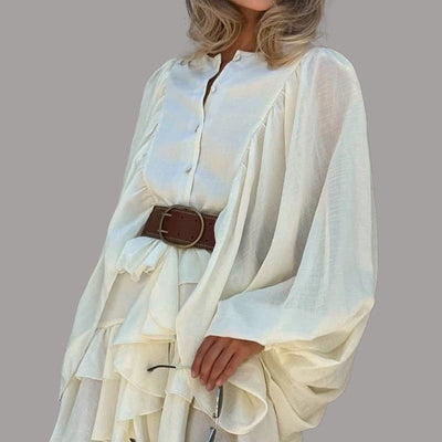 Damen Lässiges Rüschenshirtkleid Fudus