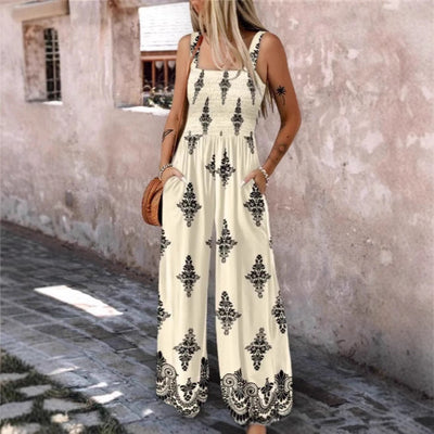 Damen luftiger Jumpsuit mit floralem Design und praktischen Taschen Fudus