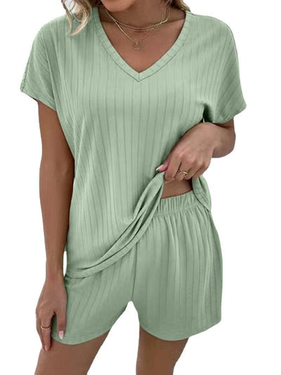 Damen Bequeme Shorts mit V-Ausschnitt und Wickeldesign Fudus