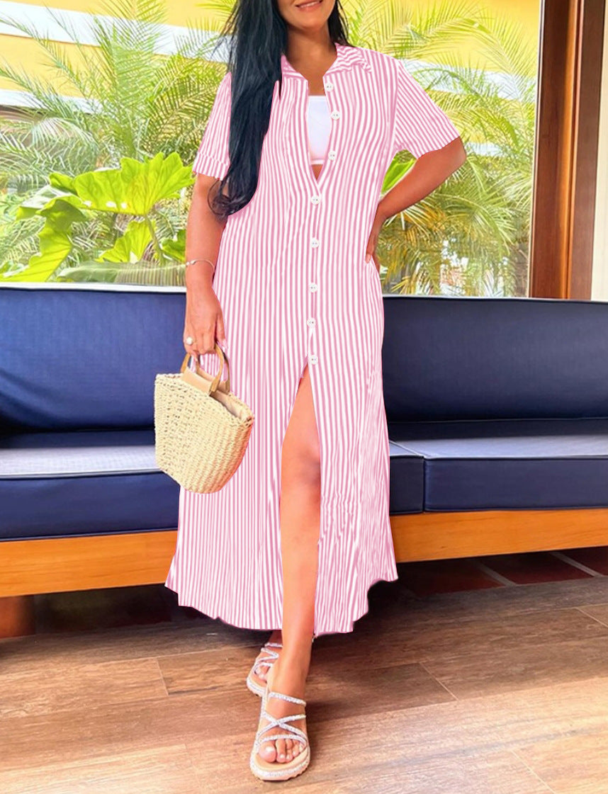 Damen lässiges Strickkleid mit lässigem Kragen und seitlichem Schlitz Fudus