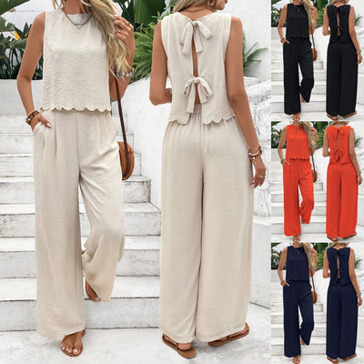 Damen lässiger Jumpsuit mit elegantem Spitzeneinsatz und weitem Bein Fudus