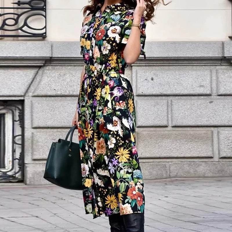 Damen Maxikleid mit floralem Design und tailliertem Schnitt Fudus