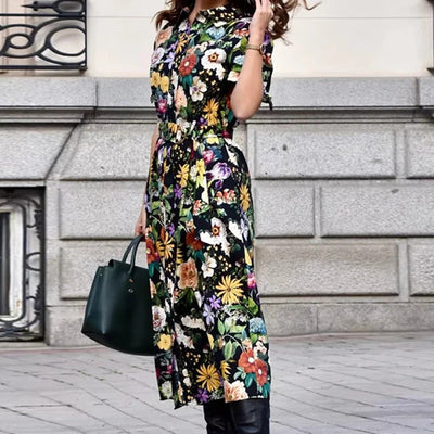 Damen Maxikleid mit floralem Design und tailliertem Schnitt Fudus