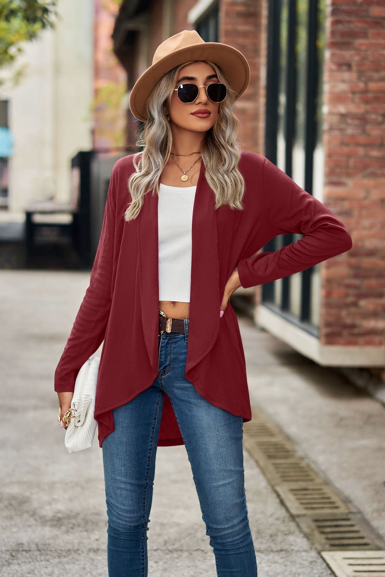 Damen Cardigan mit offenem Schnitt und lässigem Design Fudus