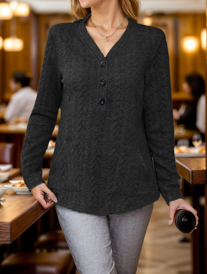 Damen Freizeitpullover mit Druckknöpfen und praktischen Taschen Fudus