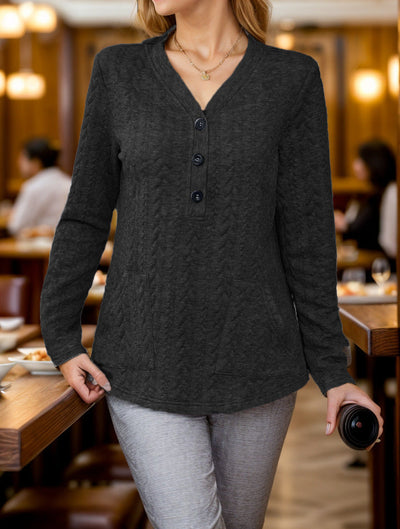 Damen Freizeitpullover mit Druckknöpfen und praktischen Taschen Fudus