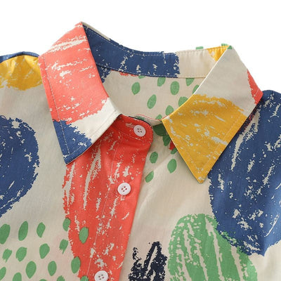 Damen Kurzarm-Hemd mit farbenfrohem Muster und lässiger Passform Fudus