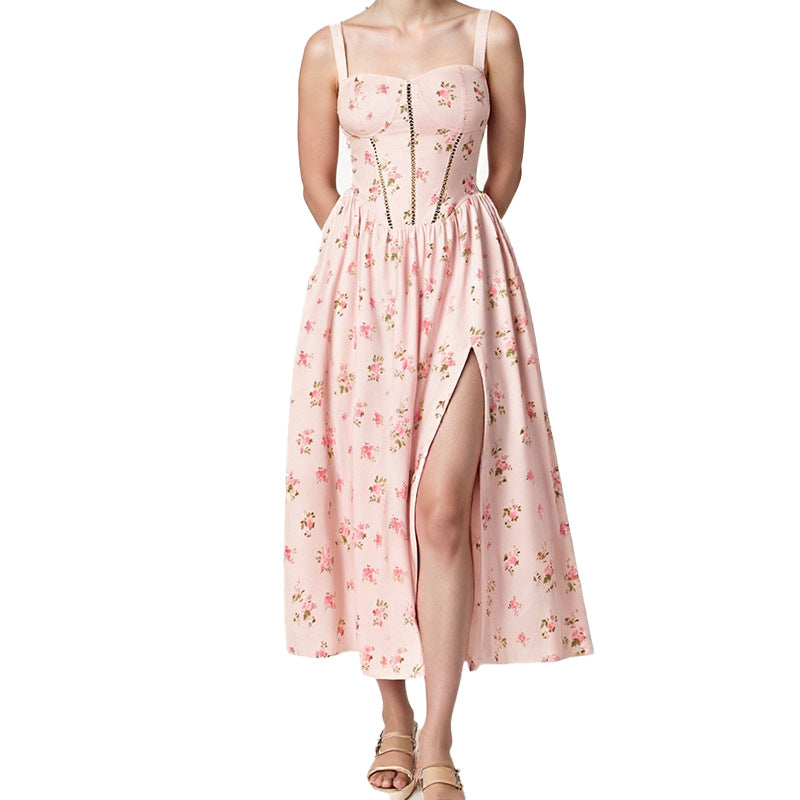 Damen Sommerliches Maxikleid mit elegantem Herzenaußschnitt und schwingendem Rock Fudus