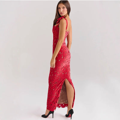 Damen Spitzenentwurf Kleid mit eleganten Schleifen Fudus