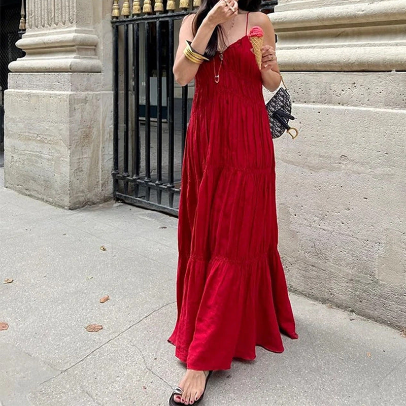 Damen Maxikleid mit fließendem Schnitt und verspielten Rüschendetails Fudus