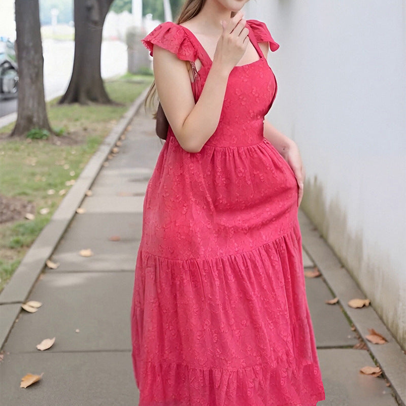 Damen elegantes Midikleid mit Plisseedetails und hohem Schlitz Fudus