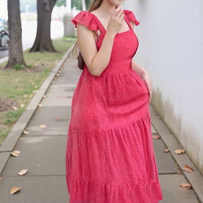 Damen elegantes Midikleid mit Plisseedetails und hohem Schlitz Fudus