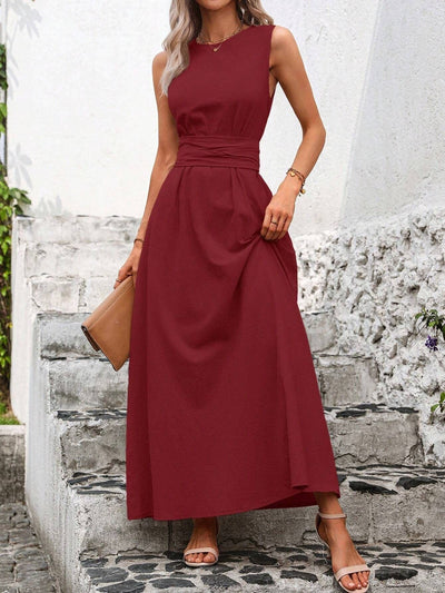 Damen Maxikleid mit eleganter Taillenbindung Fudus
