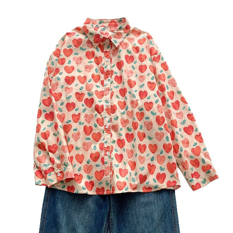 Damen Bluse mit Herzmotiv und lockerer Passform Fudus