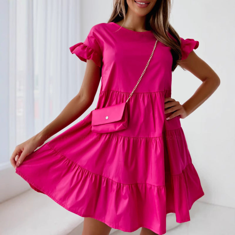 Damen modisches Wickelkleid mit Rüschendetails und fließendem Design Fudus