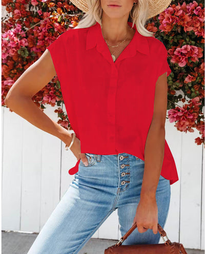 Damen lässige Hemdbluse mit kurzer Ärmel und lockerer Passform Fudus