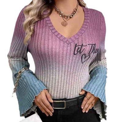 Damen Viskose Oberteil mit modischem V-Ausschnitt und lässigem Rippdesign Fudus