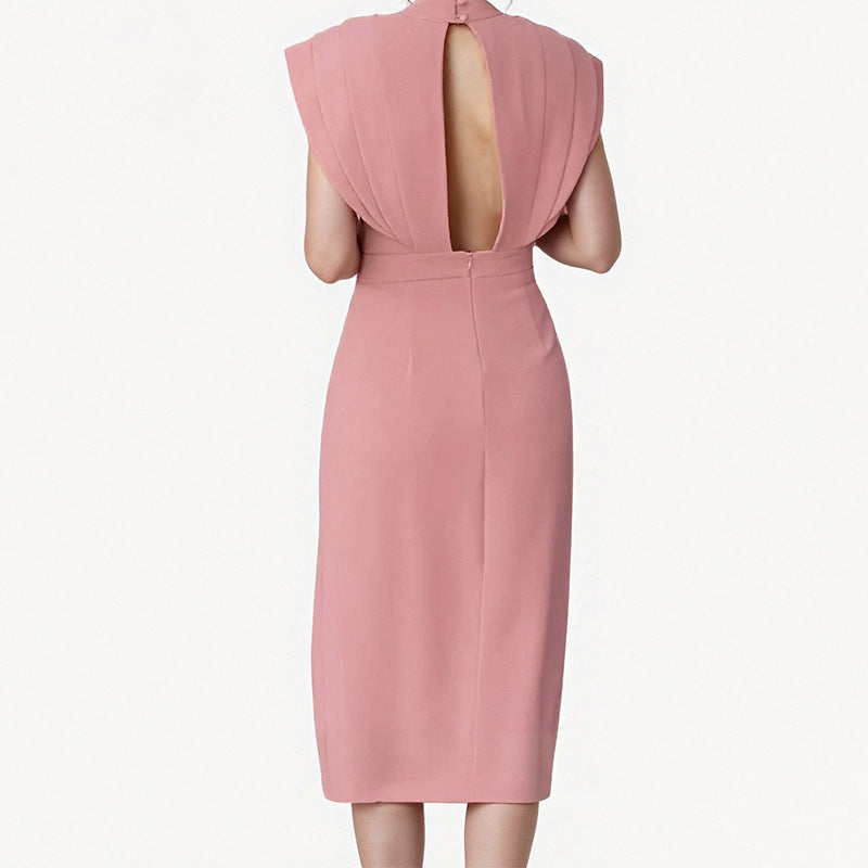 Damen elegantes Midikleid mit Plisseedetails und hohem Schlitz Fudus