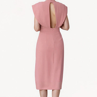 Damen elegantes Midikleid mit Plisseedetails und hohem Schlitz Fudus