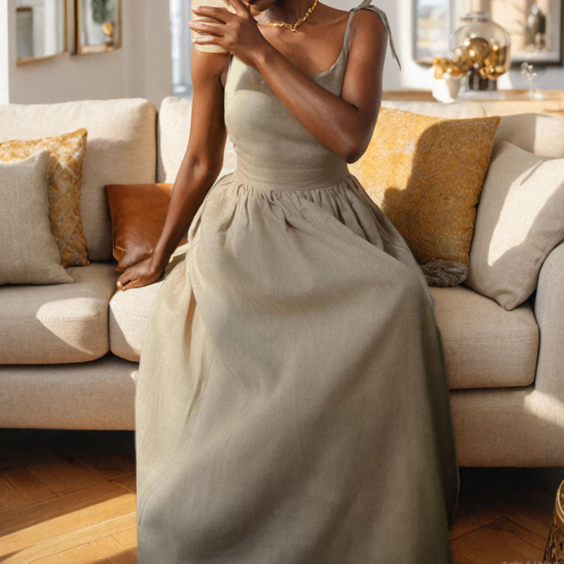 Damen Maxikleid mit elegantem Taillenschnitt und luftigen Trägern Fudus