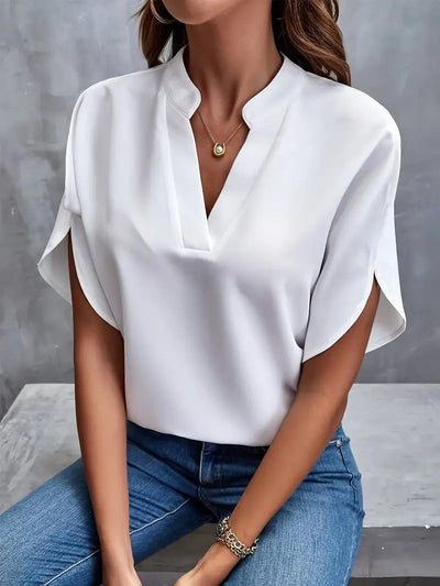 Damen lässige Bluse mit elegantem Stehkragen und weiten Ärmeln Fudus