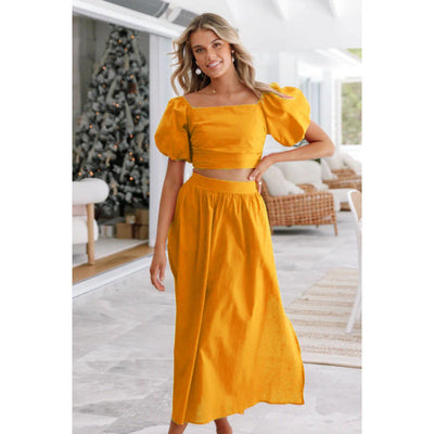 Damen Elegantes und luftiges Crop-Top mit maxilanger Rockkombination Fudus