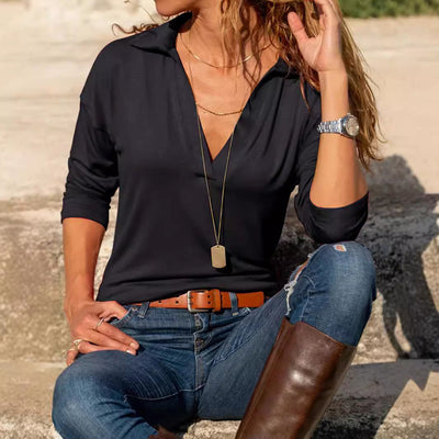 Damen Elegantes V-Ausschnitt Oberteil mit langem Arm Fudus