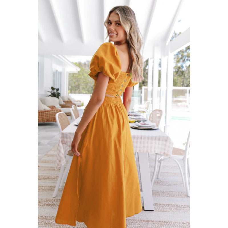 Damen Elegantes und luftiges Crop-Top mit maxilanger Rockkombination Fudus