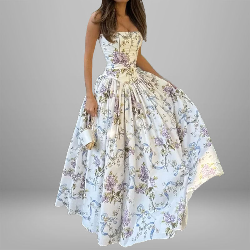 Damen Ballkleid mit elegantem strapless Design und floralen Akzenten Fudus