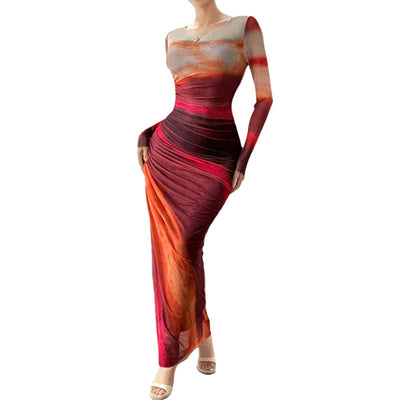 Damen Maxikleid mit raffinierten Drapierungsdetails und elegantem Farbverlauf Fudus