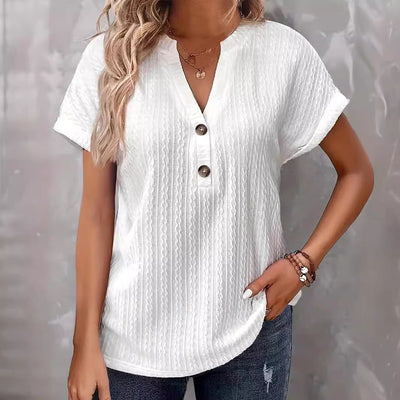 Damen Kurzarmshirt mit strukturiertem Design und Knopfdetails Fudus