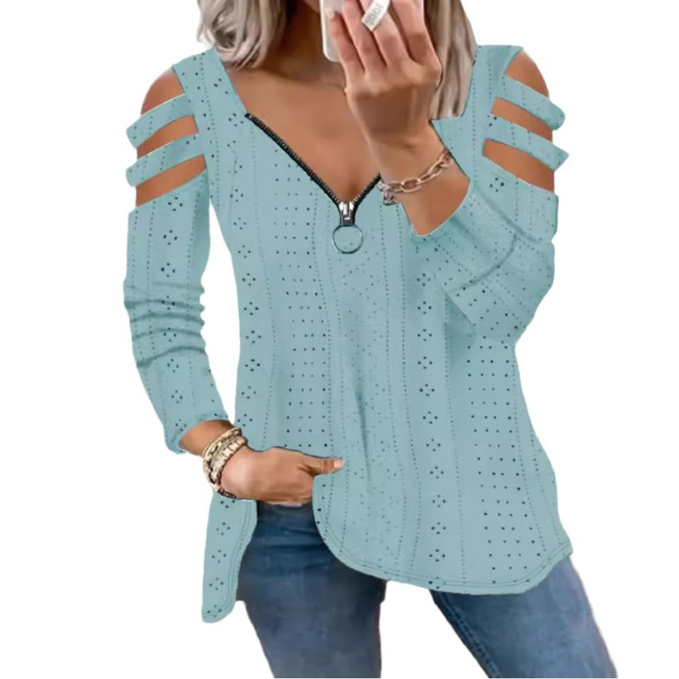 Damen Langarmshirt mit trendigen Cut-Outs und praktischem Reißverschluss Fudus