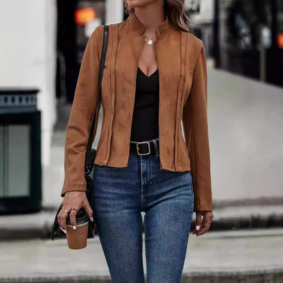 Damen strukturiertes Wildlederjackett mit modernem Stehkragen Fudus