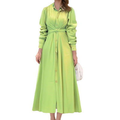 Damen Hemdblusenkleid mit knotenförmigem Design und eleganten langen Ärmeln Fudus