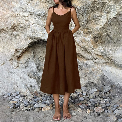 Damen Maxikleid mit elegantem Taillenschnitt und luftigen Trägern Fudus