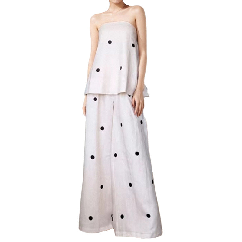 Damen Zweiteiliges Ensemble mit schulterfreiem Top und weitgeschnittenen Hosen Fudus