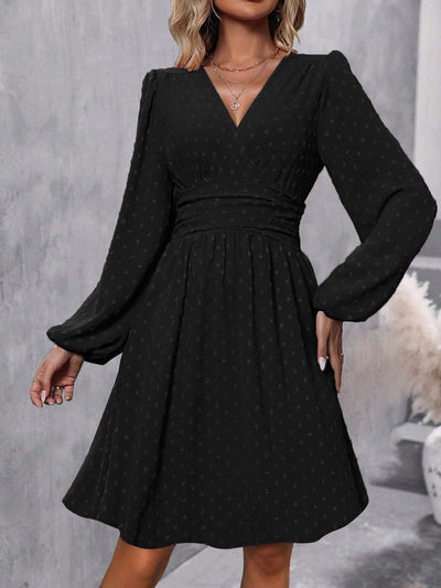 Damen Elegantes Wickelkleid mit luftigen Ärmeln Fudus