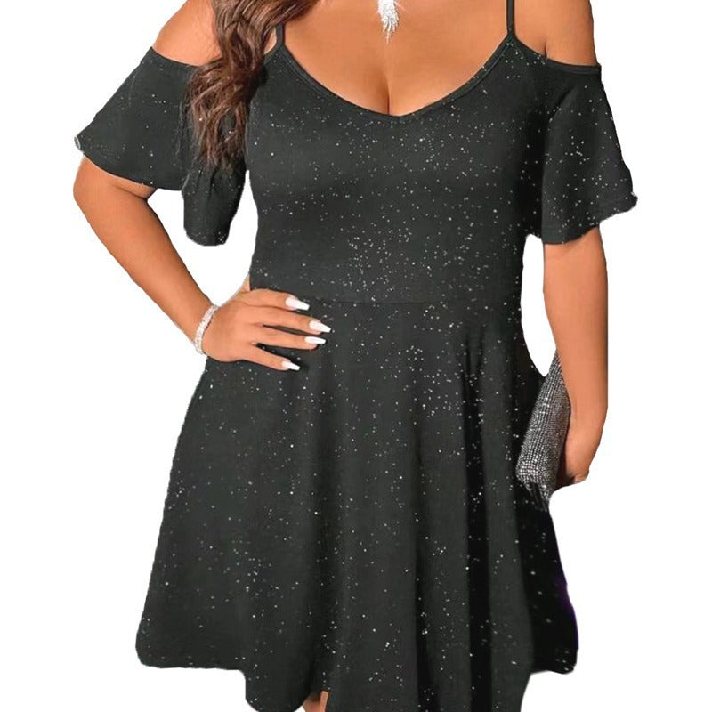 Damen Sommerliches Hängerkleid mit schulterfreien Akzenten und schimmerndem Design Fudus