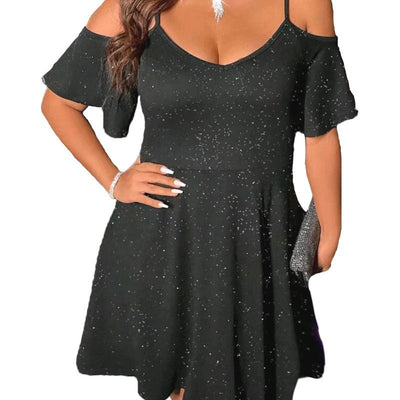 Damen Sommerliches Hängerkleid mit schulterfreien Akzenten und schimmerndem Design Fudus